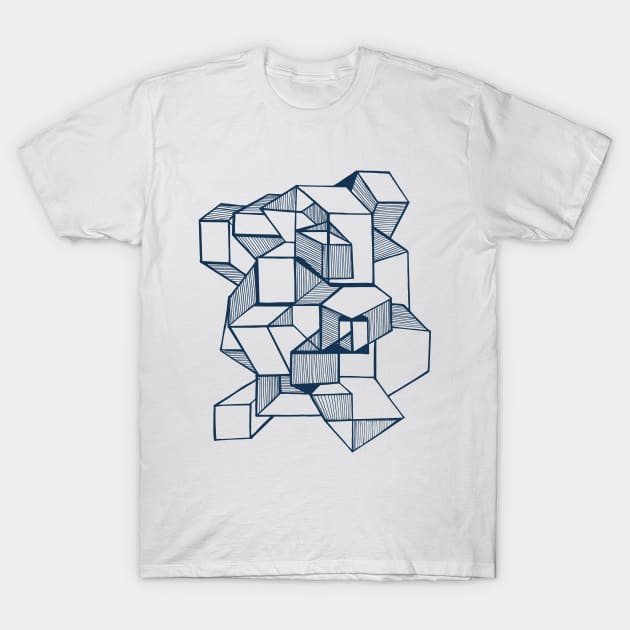 Geometric lineart futuristic city blue T-Shirt by carolsalazar